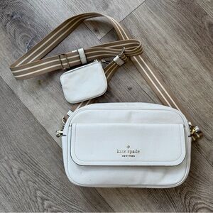 Kate Spade Rosie Pebbled Leather Cream Crossbody Small Flap Camera Bag striped